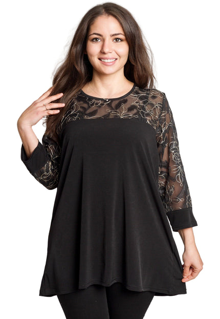 Tunică lejeră în mărimi mari cu accente din piele