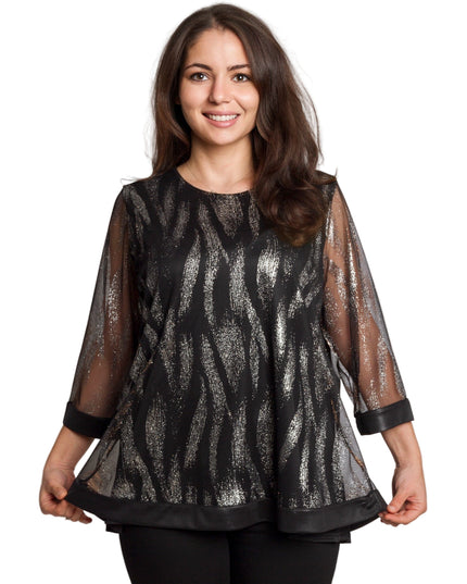 Tunică lejeră în mărimi mari cu accente din piele