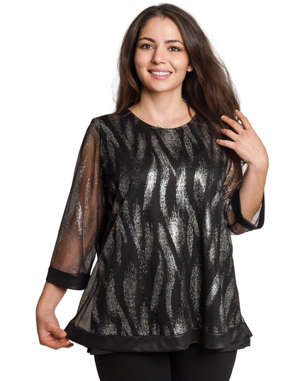 Tunică lejeră în mărimi mari cu accente din piele