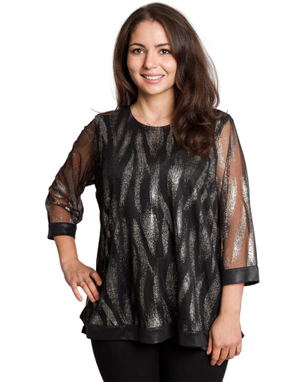 Tunică lejeră în mărimi mari cu accente din piele