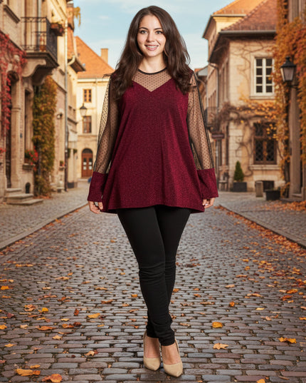 Tunică lejeră în mărimi mari cu accente din piele