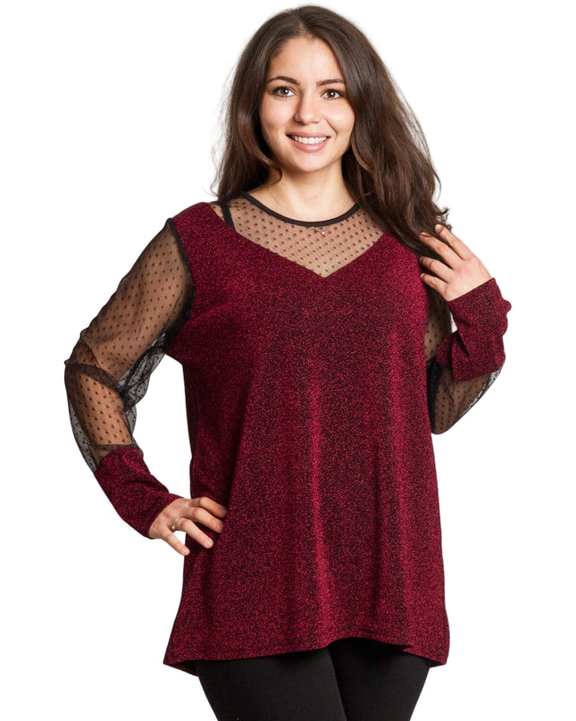 Tunică lejeră în mărimi mari cu accente din piele