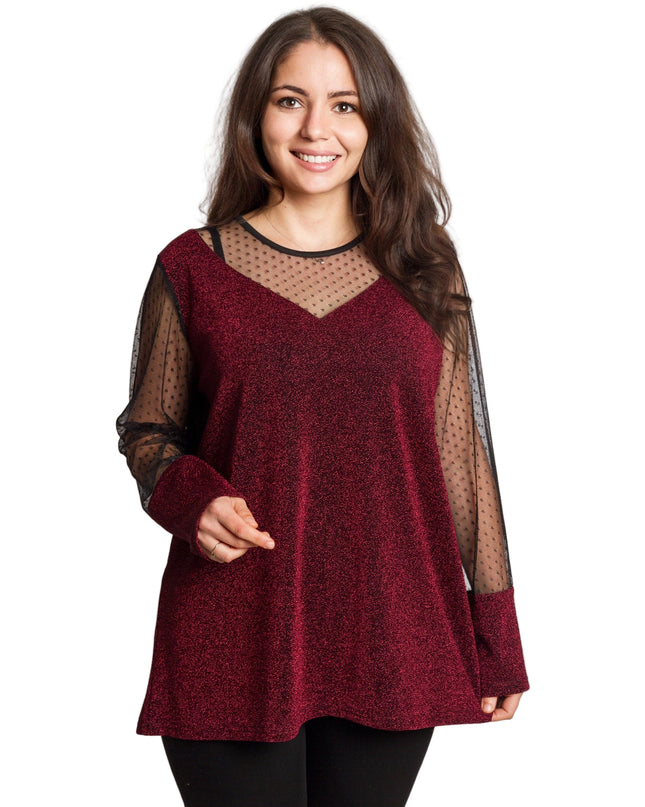 Tunică lejeră în mărimi mari cu accente din piele