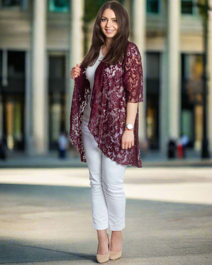Blazer elegant din dantelă în culoare bordo