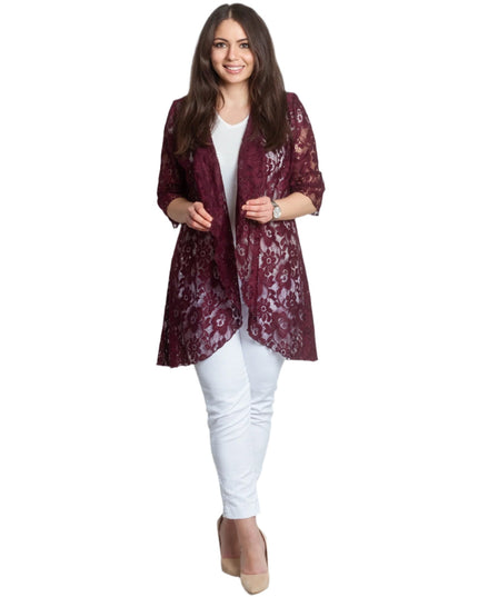 Blazer elegant din dantelă în culoare bordo