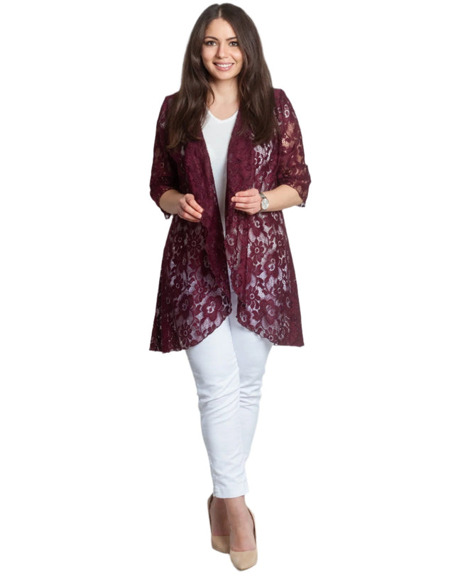 Blazer elegant din dantelă în culoare bordo