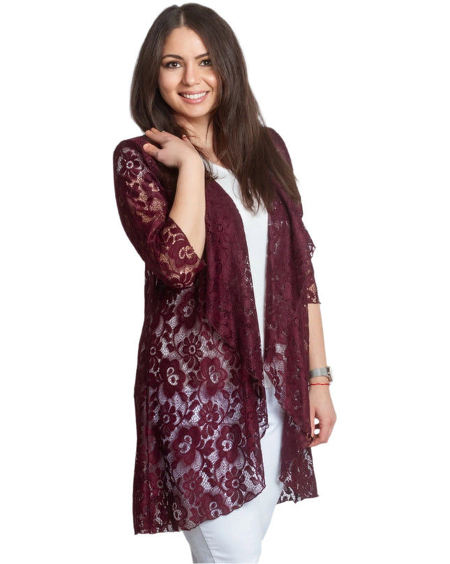Blazer elegant din dantelă în culoare bordo