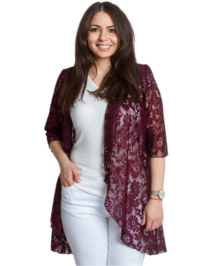 Blazer elegant din dantelă în culoare bordo