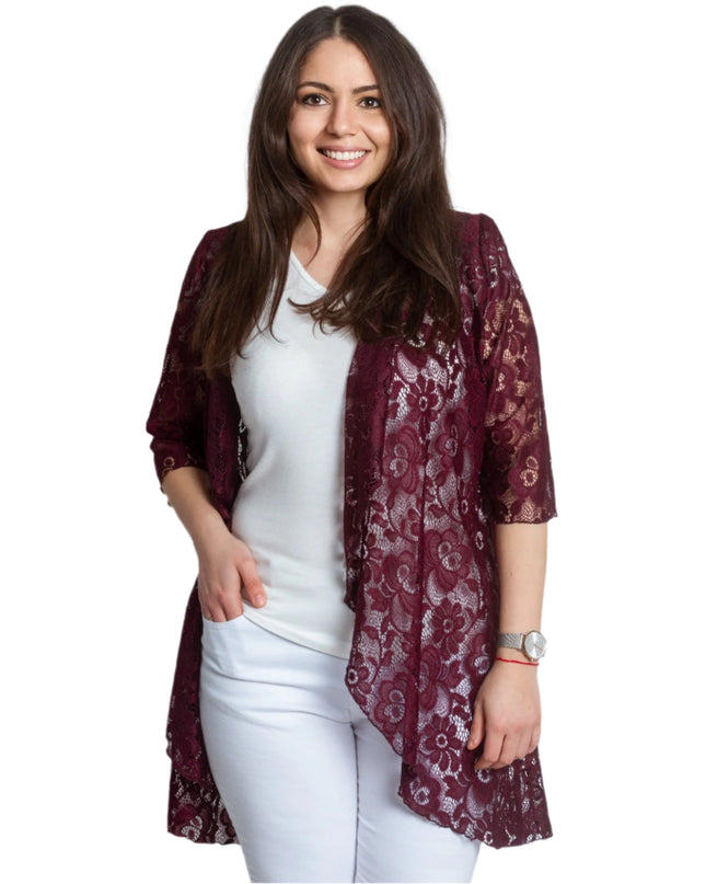 Blazer elegant din dantelă în culoare bordo