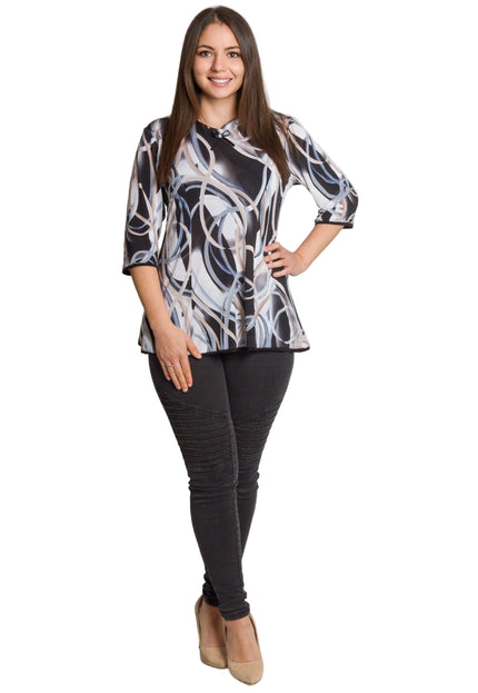 Tunică maxi elegantă cu aplicații florale și mâneci din șifon