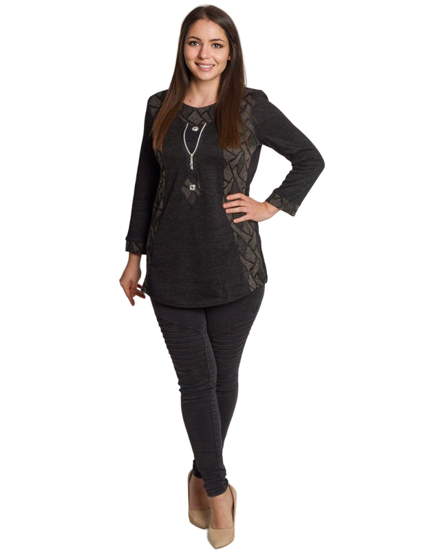 Tunică lejeră în mărimi mari cu accente din piele