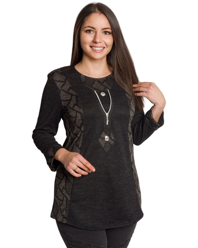 Tunică lejeră în mărimi mari cu accente din piele