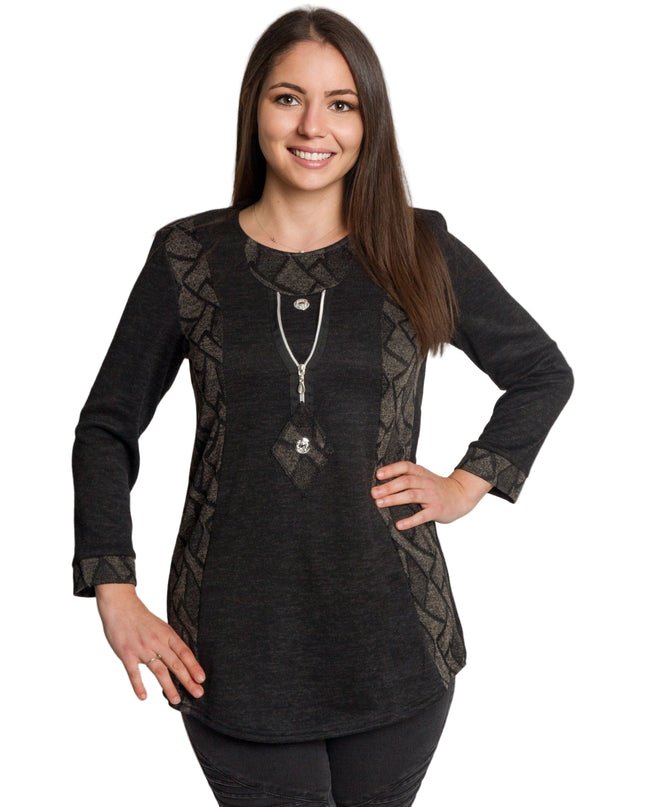 Tunică lejeră în mărimi mari cu accente din piele