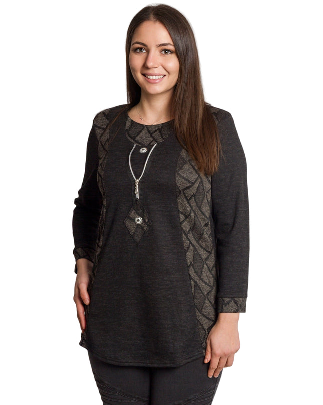 Tunică lejeră în mărimi mari cu accente din piele