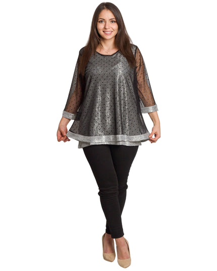 Tunică lejeră în mărimi mari cu accente din piele