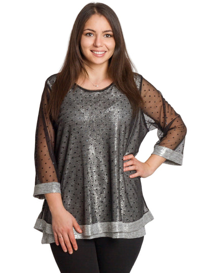 Tunică lejeră în mărimi mari cu accente din piele