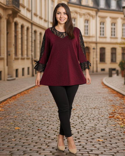 Tunică lejeră în mărimi mari cu accente din piele