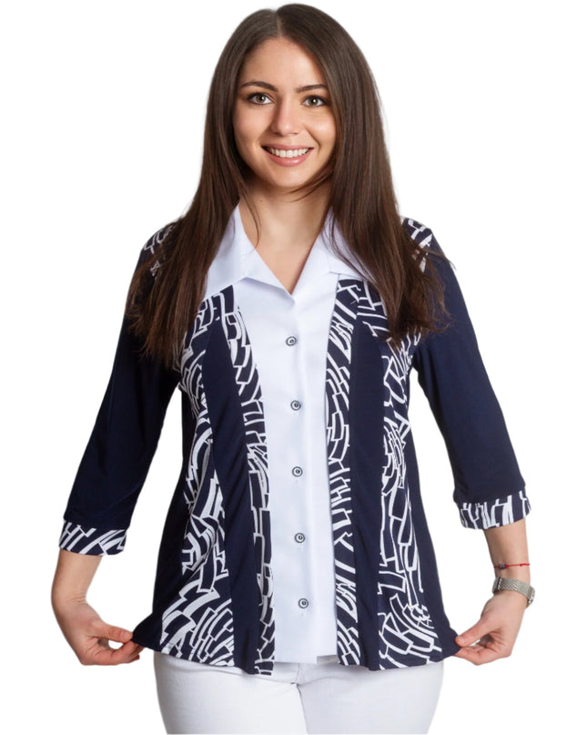 Cămașă elegantă cu mâneci 3/4 pentru mărimi mari