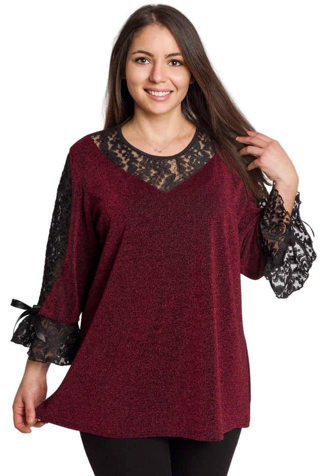 Tunică lejeră în mărimi mari cu accente din piele