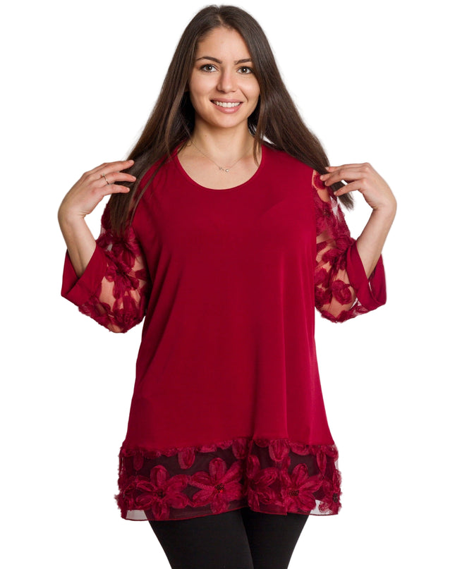 Tunică oficială bordo cu croială dreaptă și mâneci elegante din dantelă