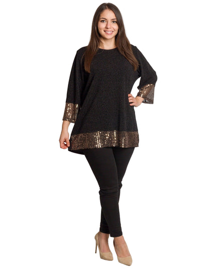 Официална черна туника с права кройка и пайетен акцент