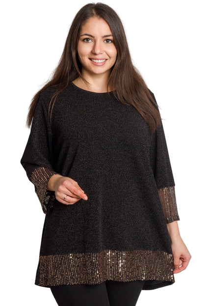 Официална черна туника с права кройка и пайетен акцент