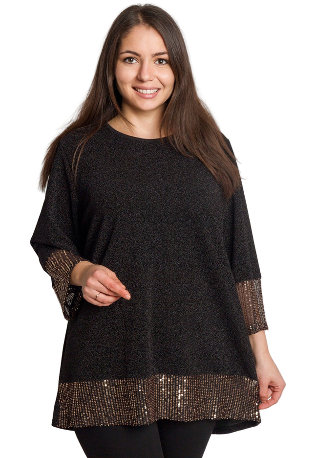 Официална черна туника с права кройка и пайетен акцент