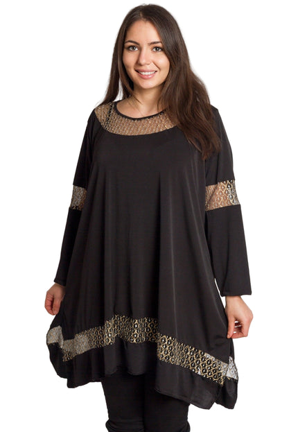 Tunică lejeră în mărimi mari cu accente din piele