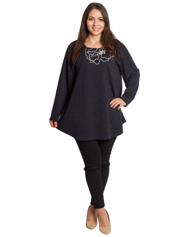 Tunică lejeră în mărimi mari cu accente din piele