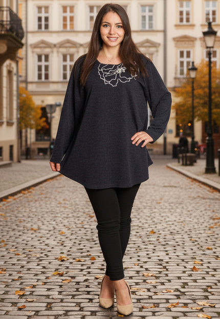 Tunică lejeră în mărimi mari cu accente din piele