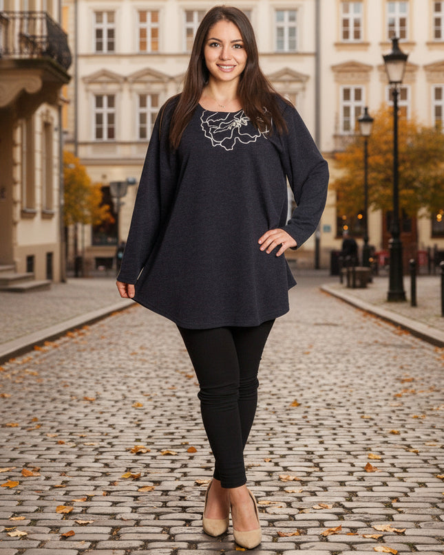 Tunică lejeră în mărimi mari cu accente din piele