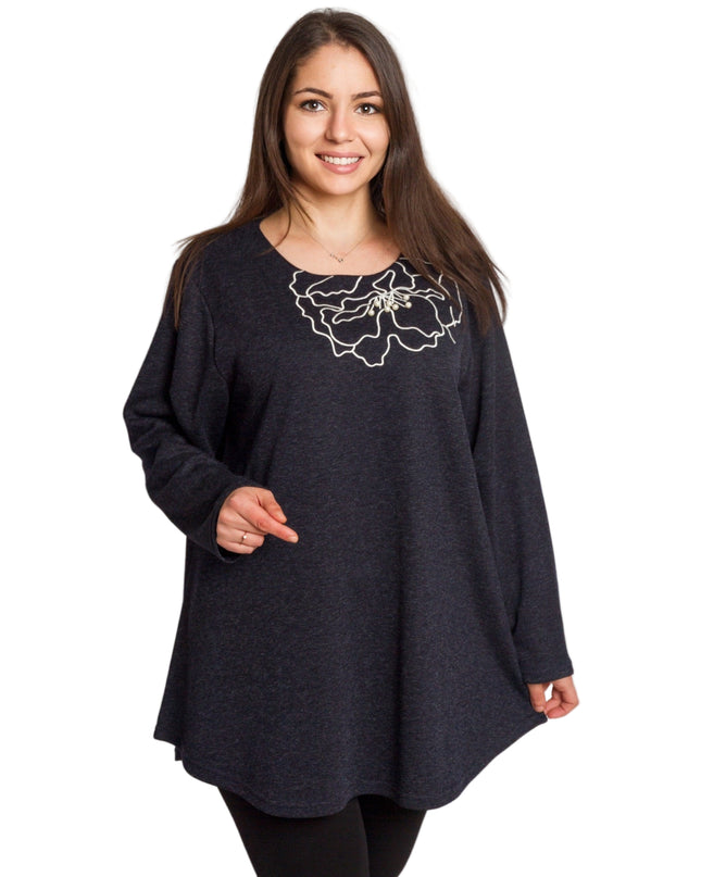 Tunică lejeră în mărimi mari cu accente din piele