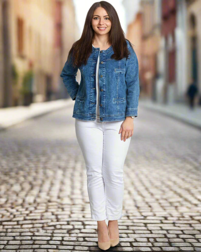 Sacou Denim cu Nasturi Mărimi Mari