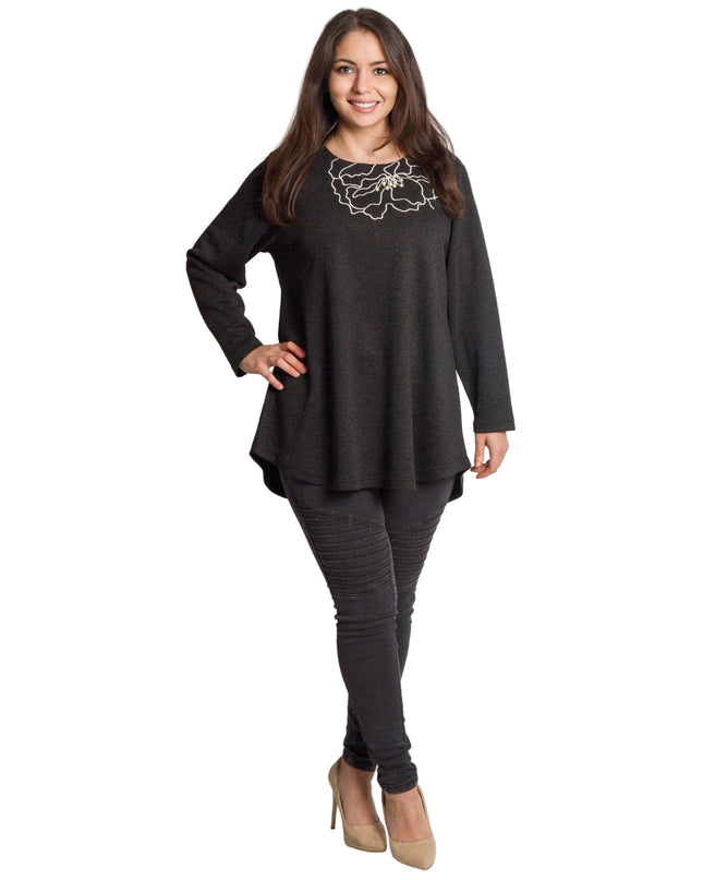 Tunică lejeră în mărimi mari cu accente din piele