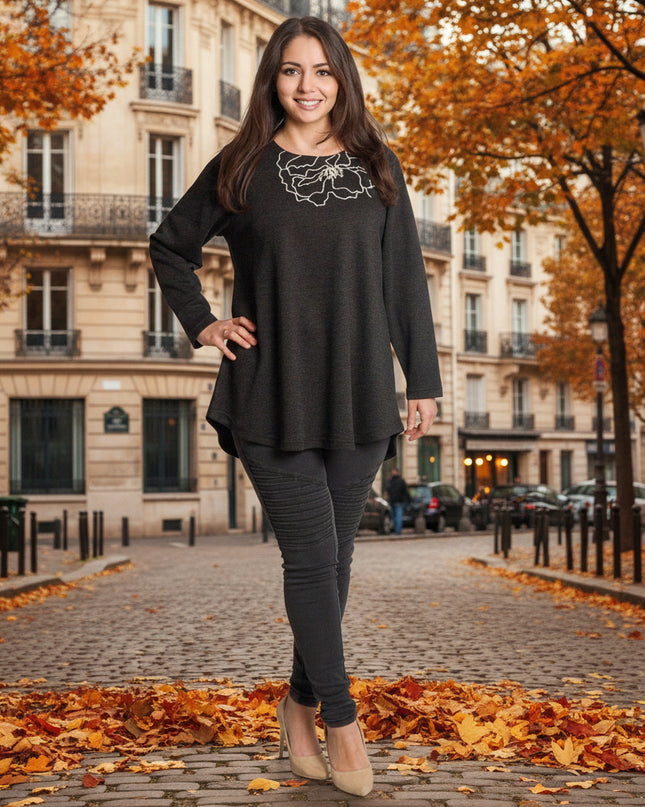 Tunică lejeră în mărimi mari cu accente din piele