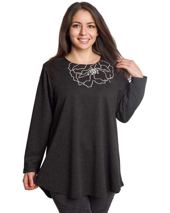 Tunică lejeră în mărimi mari cu accente din piele