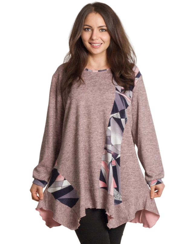 Tunică lejeră în mărimi mari cu accente din piele