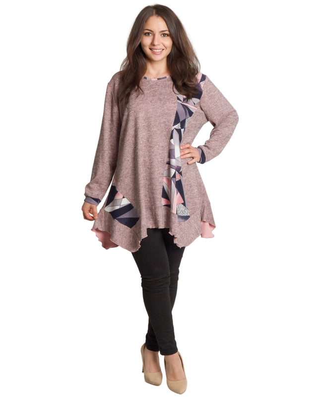 Tunică lejeră în mărimi mari cu accente din piele