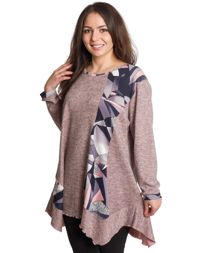 Tunică lejeră în mărimi mari cu accente din piele