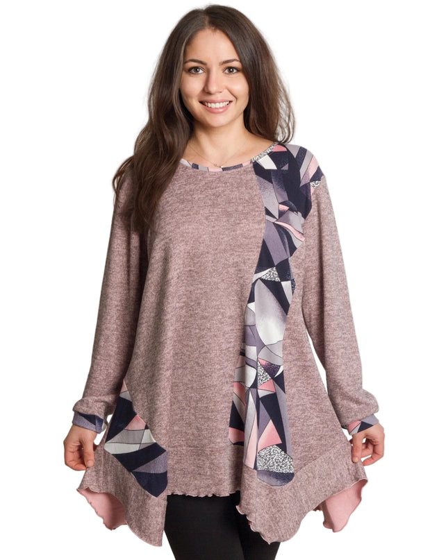 Tunică lejeră în mărimi mari cu accente din piele