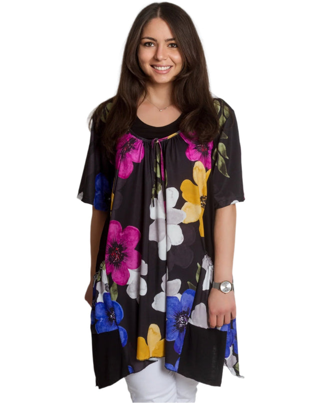 Tunică lejeră maxi cu imprimeu floral - 4XL, 5XL