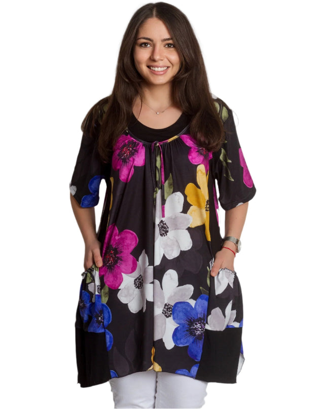 Tunică lejeră maxi cu imprimeu floral - 4XL, 5XL
