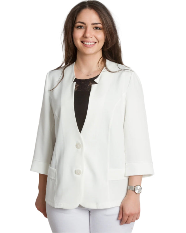 Sacou elegant alb pentru femei, mâneci 3/4, mărimi mari