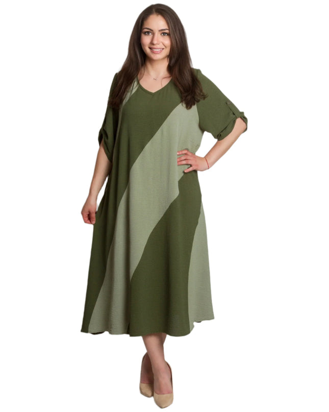Rochie verde asimetrică cu mâneci cu nasturi