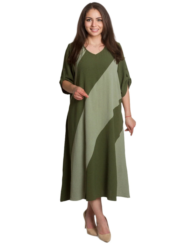 Rochie verde asimetrică cu mâneci cu nasturi