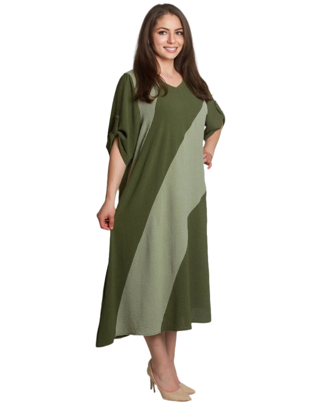 Rochie verde asimetrică cu mâneci cu nasturi
