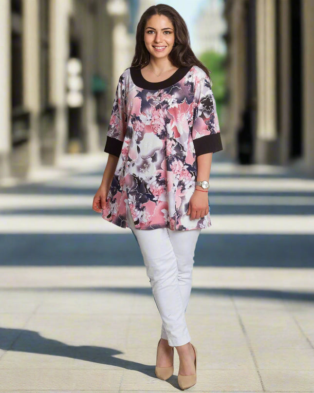 Tunică pentru mărimi mari cu print floral