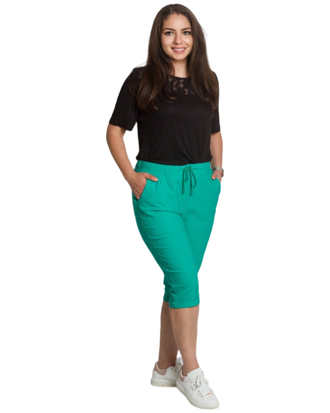 Pantaloni scurți trei sferturi cu talie elastică și șnur pentru mărimi mari – verde