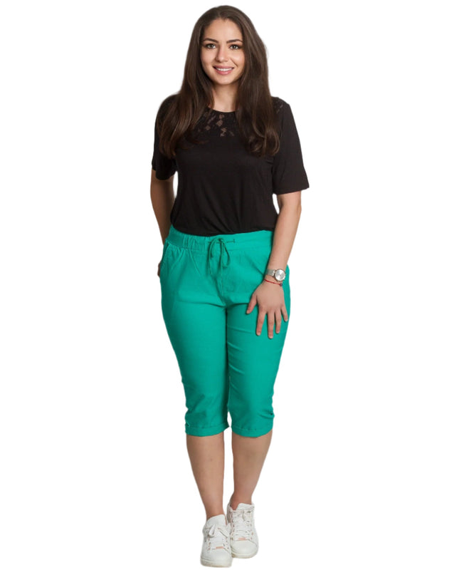 Pantaloni scurți trei sferturi cu talie elastică și șnur pentru mărimi mari – verde