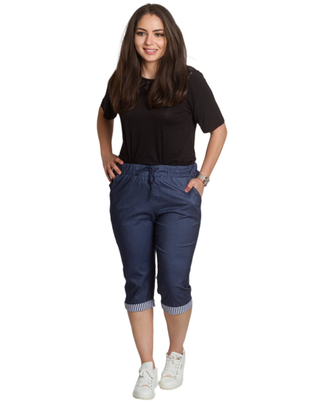 Pantaloni bleumarin damă cu elastic și buzunare, mărimi mari